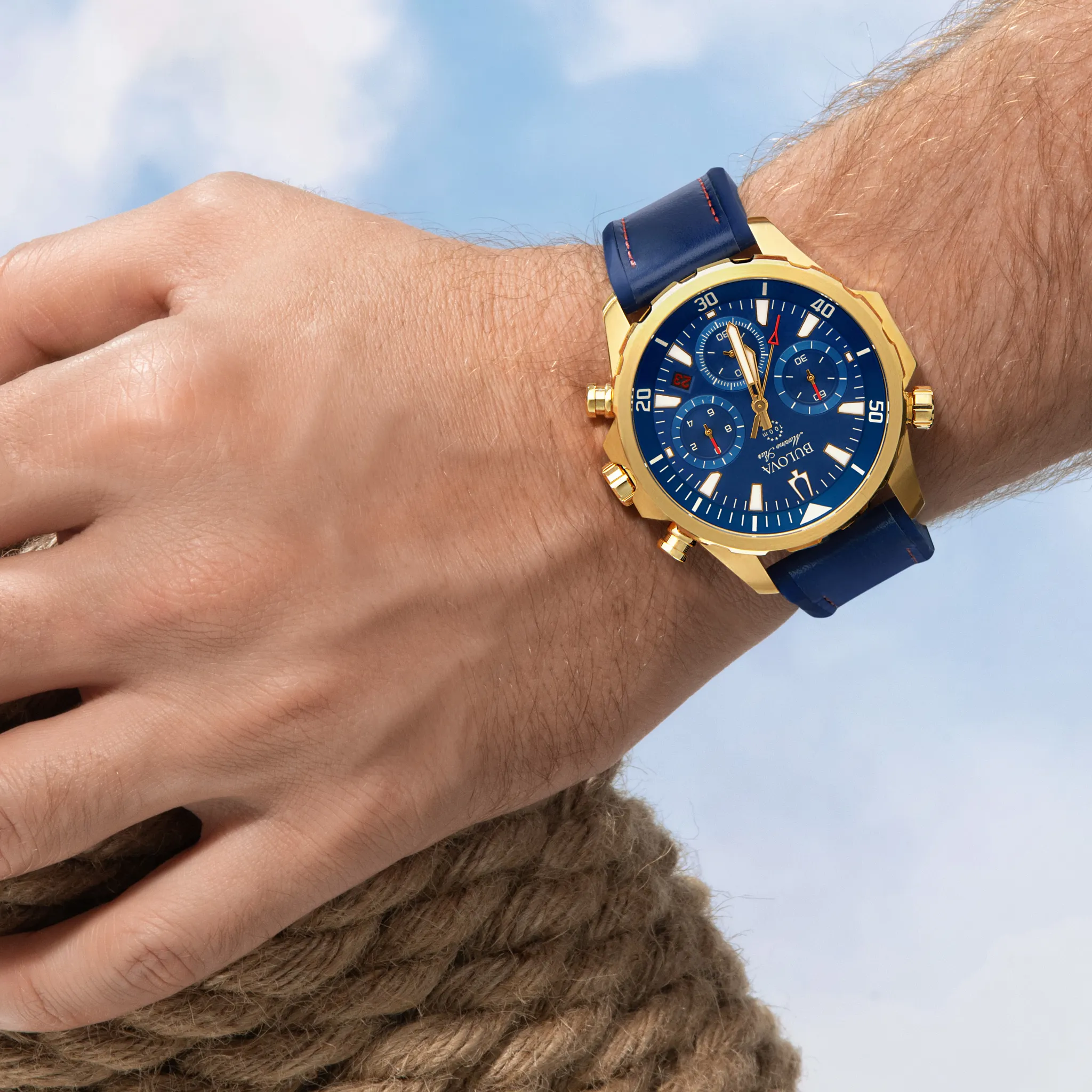 Bulova Marine Star Men's Gold Case Blue Dial Blue Strap Watch | Bulova